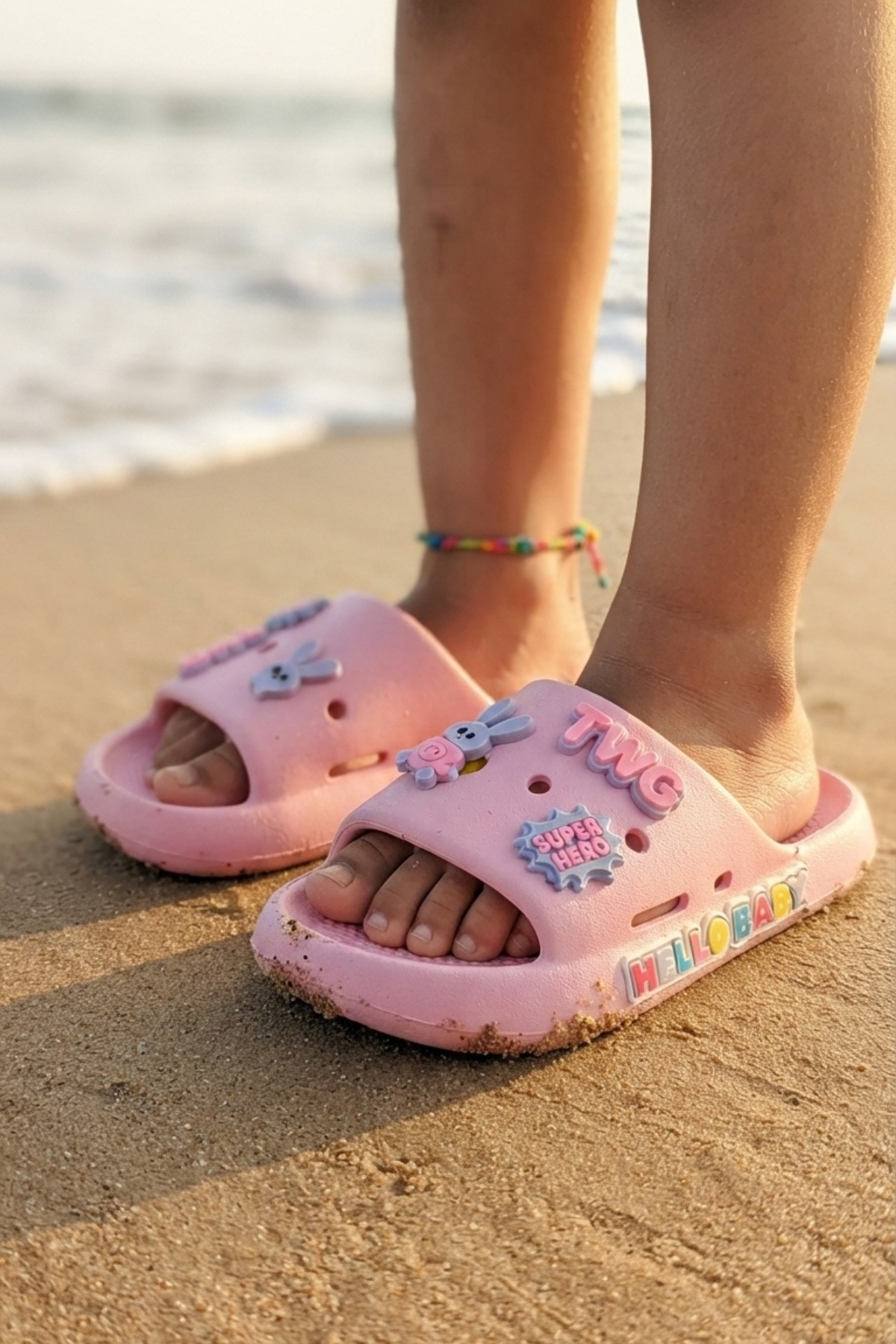 Pembe Emojili Günlük Sahil Plaj Havuz Kız Çocuk Terlik 3