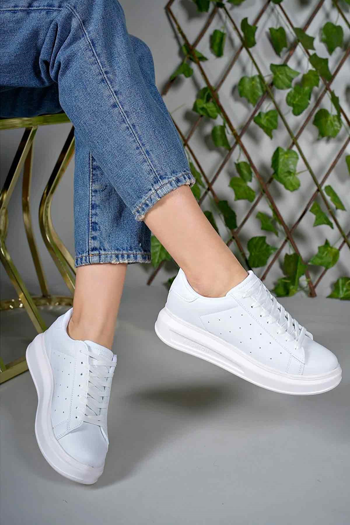 Kadın Beyaz Kalın Yüksek Taban Hafif Günlük Yürüyüş Spor Ayakkabısı ve Sneaker 2