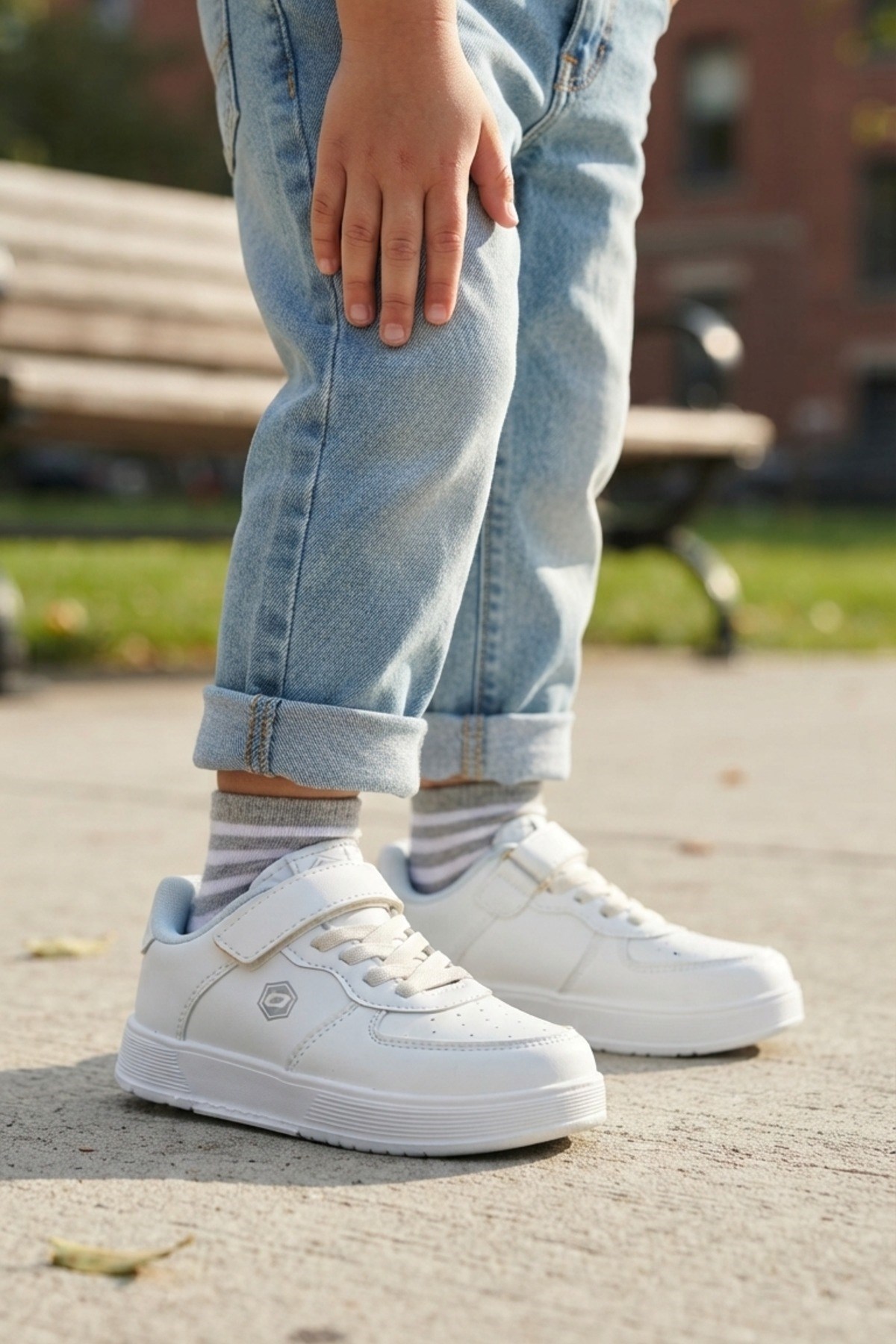 Beyaz Cırtlı Bağcıklı Konforlu Unisex Çocuk Sneaker Günlük Spor Ayakkabı 3