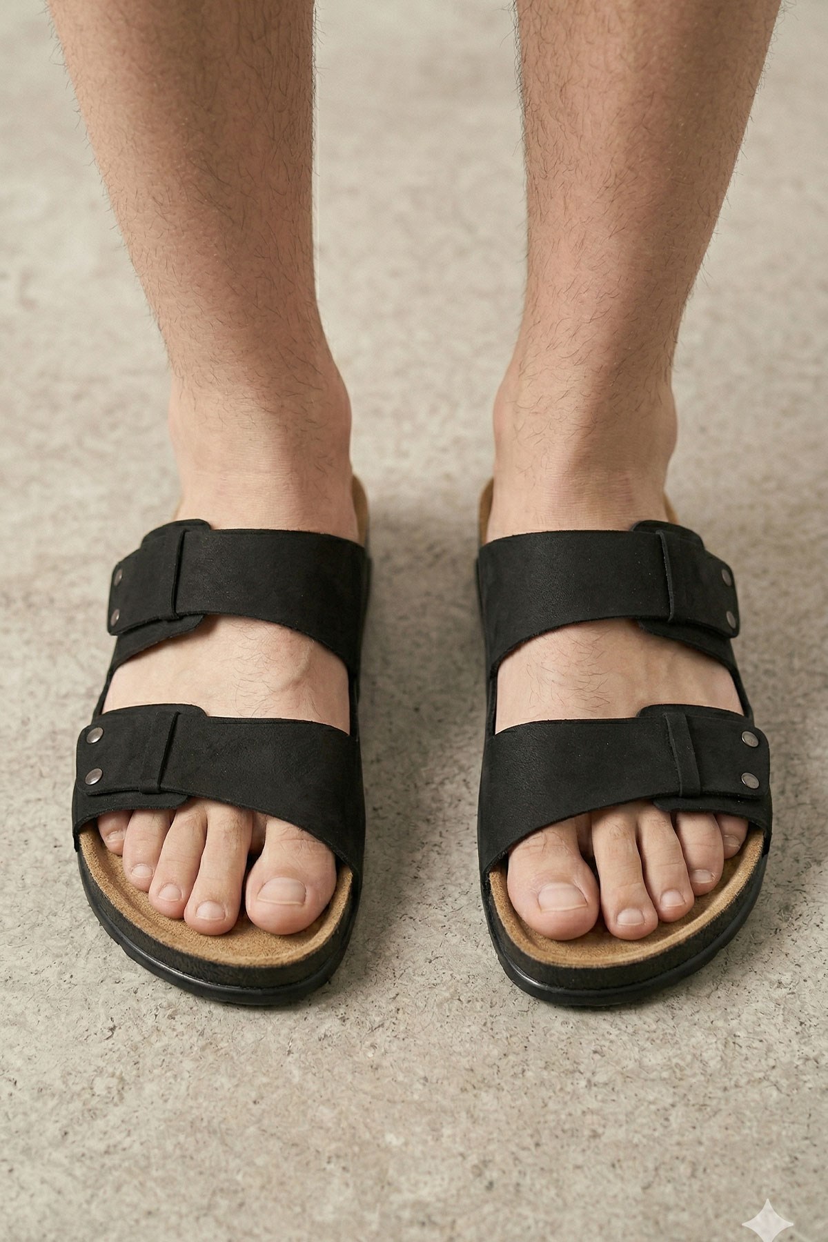 Comfort Pimli Çift Bantlı Siyah Erkek Terlik Günlük Sahil Plaj Terliği 3