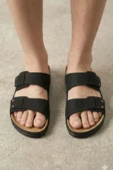 Comfort Pimli Çift Bantlı Siyah Erkek Terlik Günlük Sahil Plaj Terliği 3