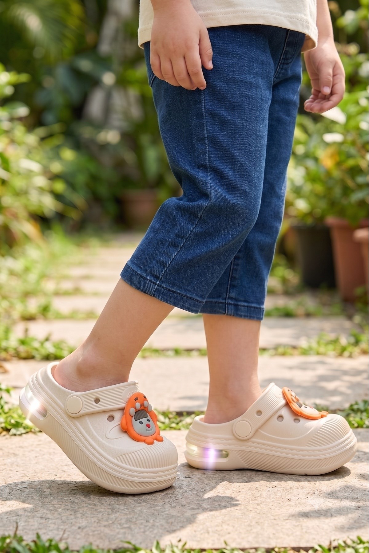 Ekru Anatomik Comfort Günlük Sahil Plaj Havuz Işıklı Çocuk Terlik & Sandalet 4