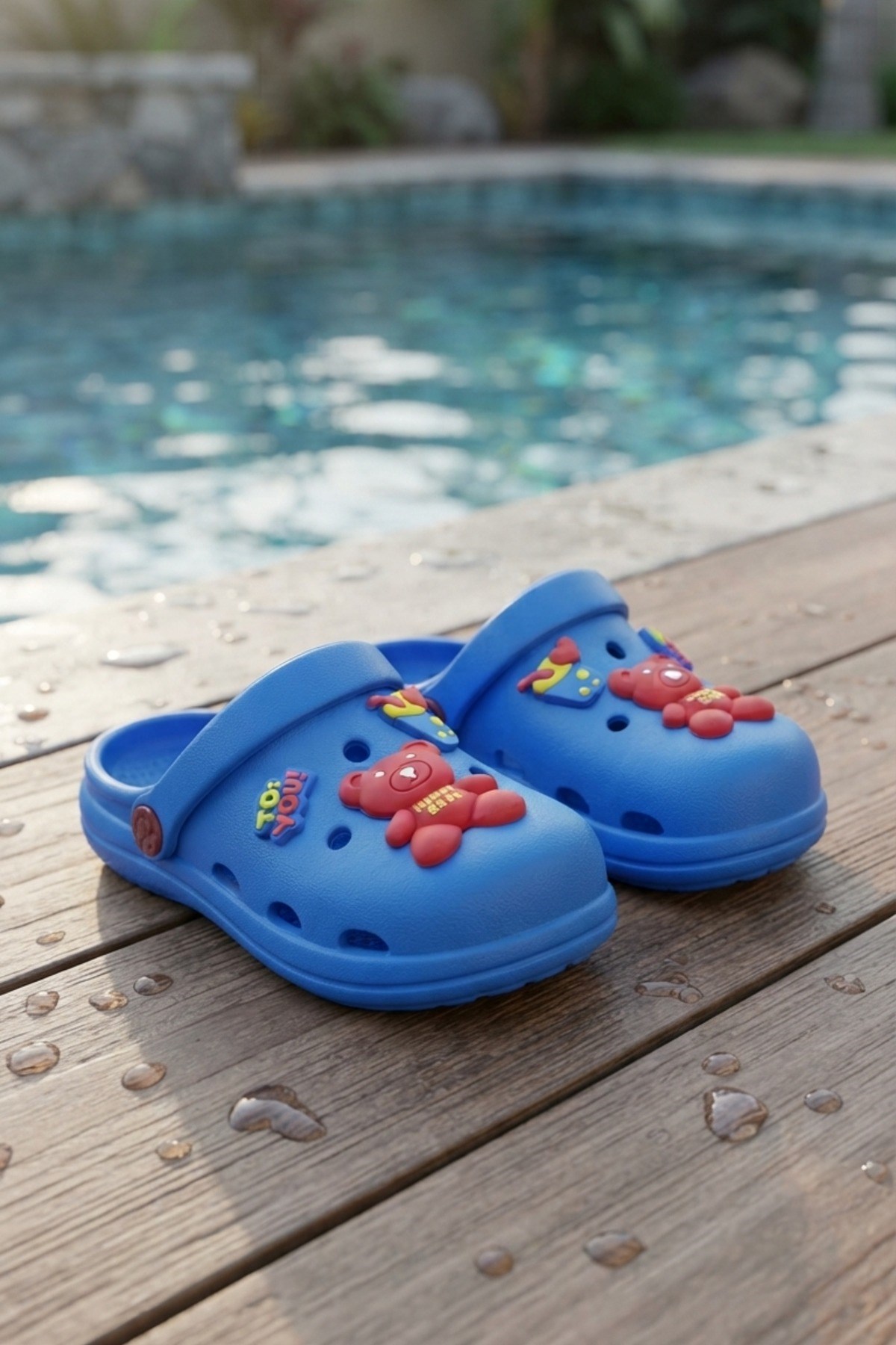 Saks Mavi Ayıcıklı Kreş Sahil Plaj Havuz Terliği Unisex Çocuk Terlik & Sandalet 5