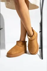 Taba İçi Kürklü Kalın Taban Bilekte Kısa Soğuğa Dayanıklı Süet Kadın Bot & Bootie 10