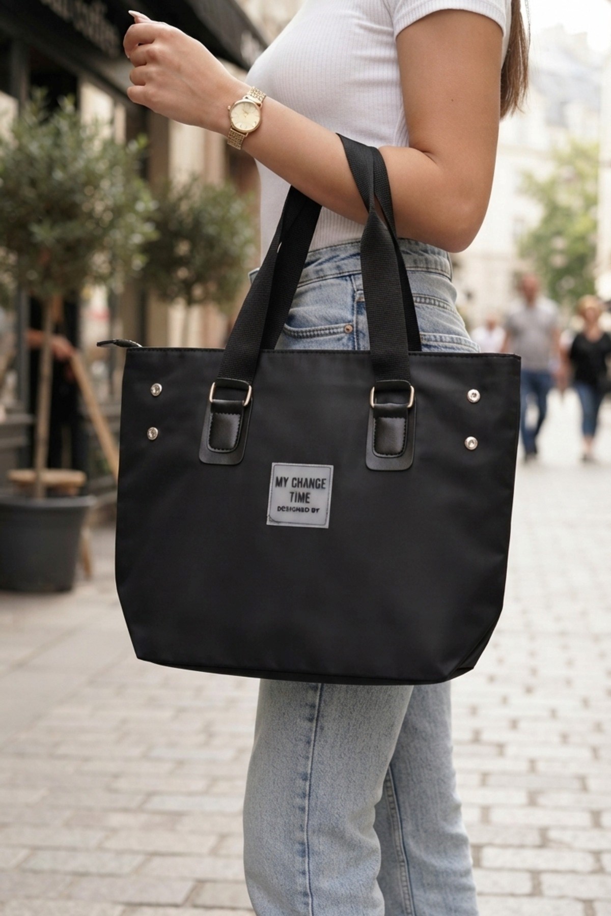 Siyah Günlük El ve Omuz Askılı Shopper Kadın Çanta