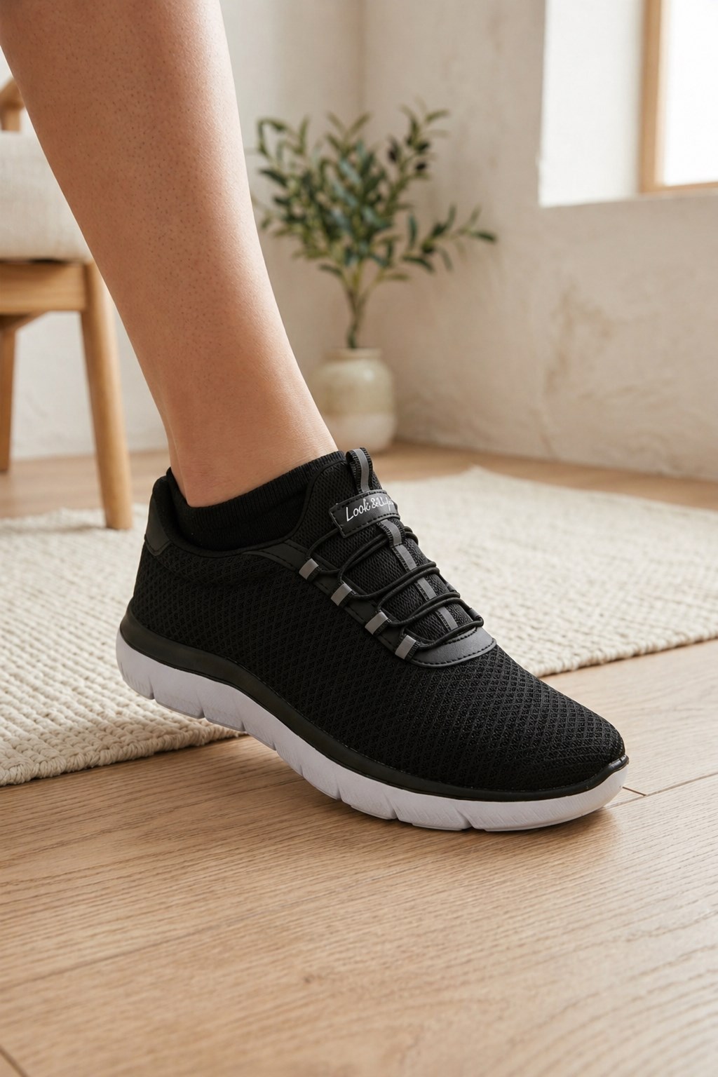 Siyah Beyaz Kadın Günlük Sneaker Yazlık Fileli Spor Ayakkabı 3