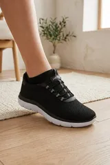 Siyah Beyaz Kadın Günlük Sneaker Yazlık Fileli Spor Ayakkabı 3