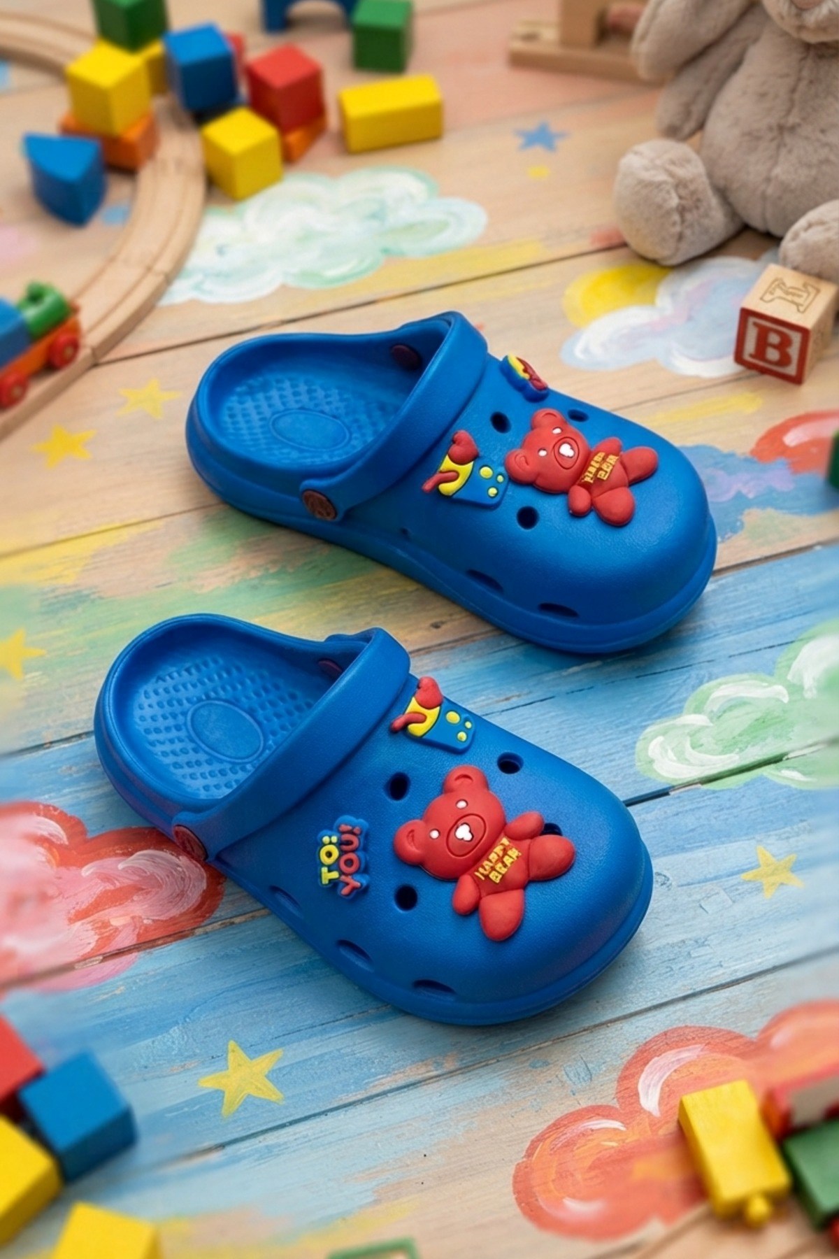 Saks Mavi Ayıcıklı Kreş Sahil Plaj Havuz Terliği Unisex Çocuk Terlik & Sandalet 4