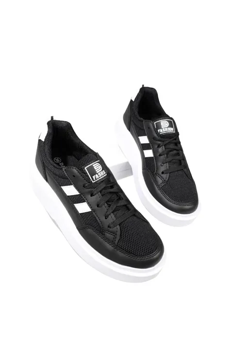 Kadın Siyah-beyaz Anorak Kalın Taban Sneaker Günlük Spor Ayakkabı
