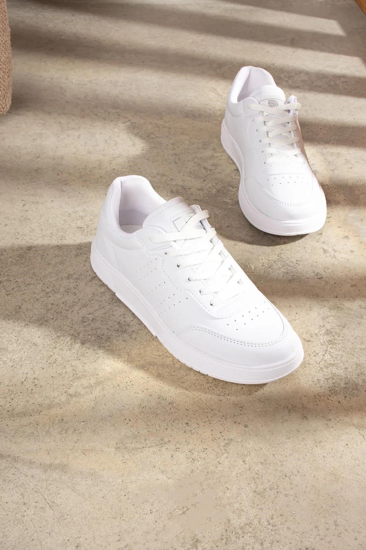 Beyaz Unisex Hafif Taban Günlük Yürüyüş Rahat Sneaker Spor Ayakkabı 3