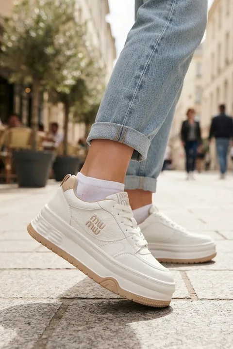 Bej Beyaz Yüksek Tabanlı Konforlu İthal Günlük Kadın Sneaker Spor Ayakkabı