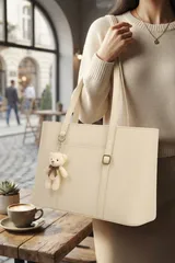 Krem Peluş Ayıcıklı Günlük El ve Omuz Askılı Kadın Çanta 3