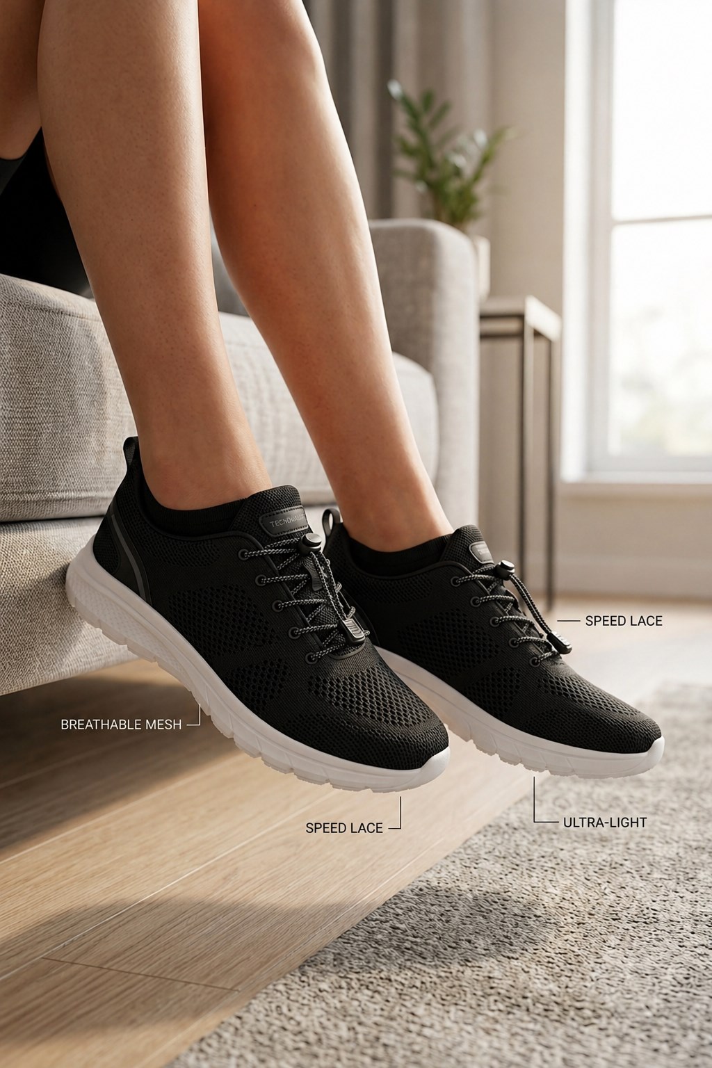 Siyah Beyaz Kadın Günlük Sneaker Yazlık Fileli Spor Ayakkabı 5