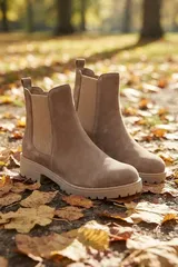 Kadın Vizon Süet Chelsea Bot Yanı Lastikli Kalın Tırtıklı Taban Günlük Kısa Bot 5