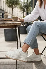 Bej Beyaz Yüksek Tabanlı Konforlu İthal Günlük Kadın Sneaker Spor Ayakkabı 3