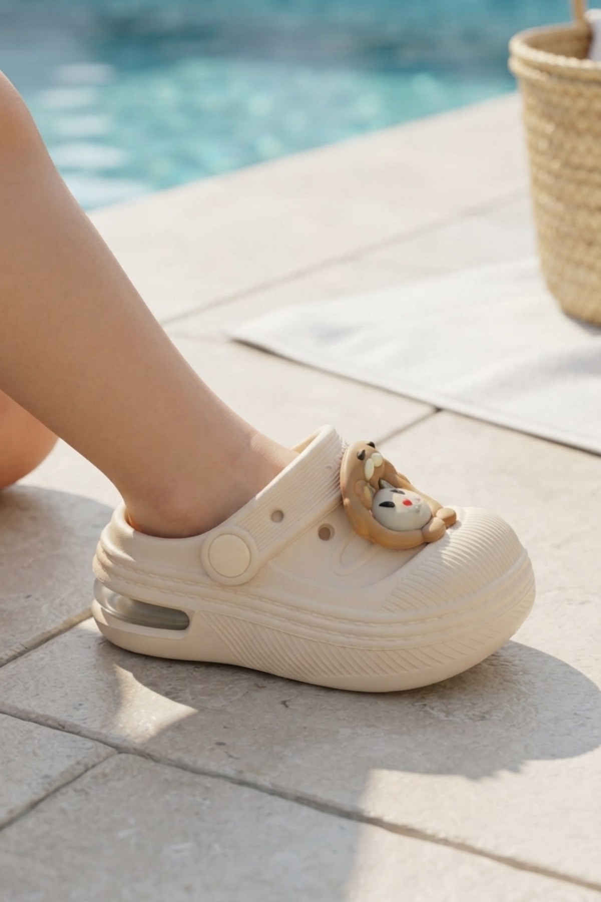 Ekru Emojili Günlük Sahil Plaj Havuz Işıklı Çocuk Terlik & Sandalet 6