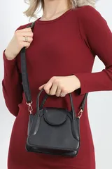 Siyah Minimalist Kapaklı Kadın Tek Gözlü Mini El & Omuz Çantası 3