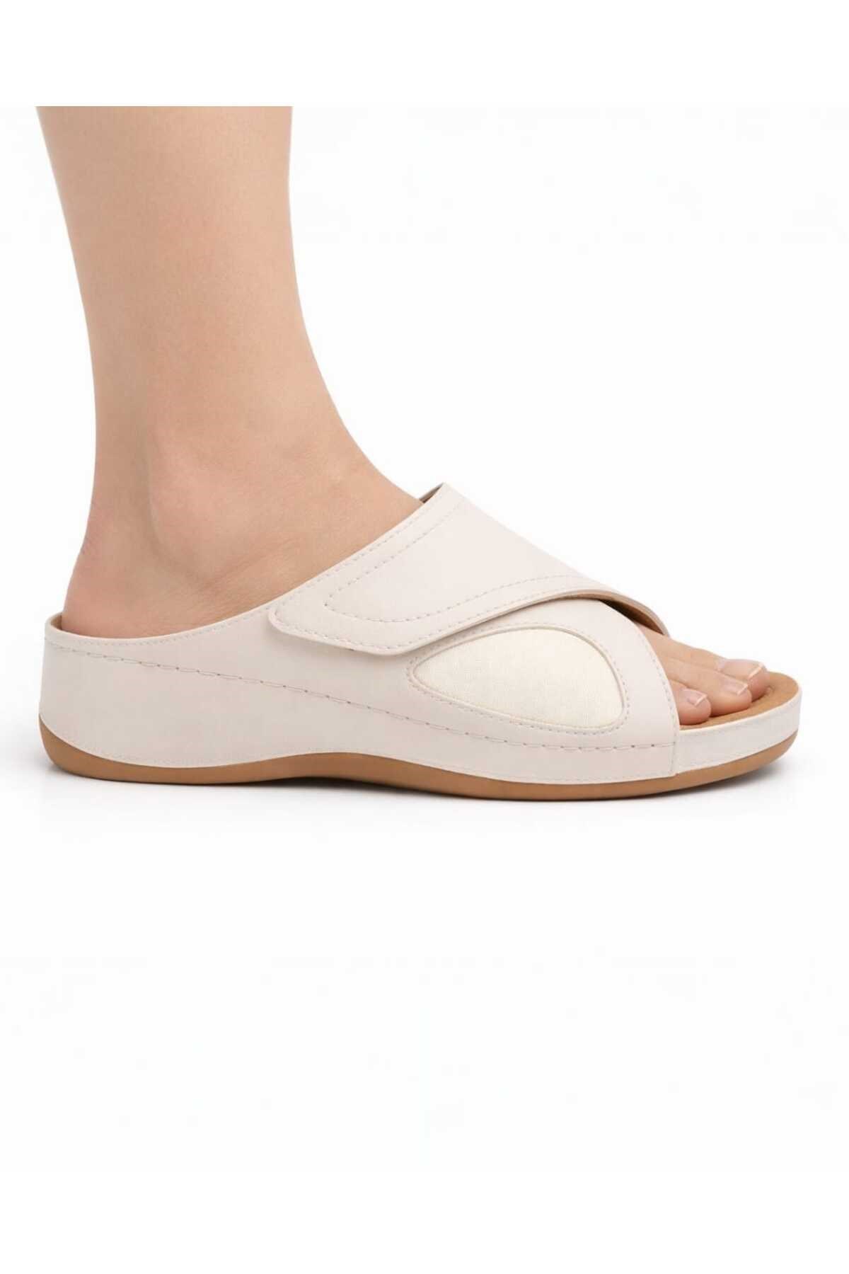 Bej Topuk Dikeni Destekli Jel Tabanlı Hallux Valgus Uyumlu Günlük Rahat Kadın Terlik 4
