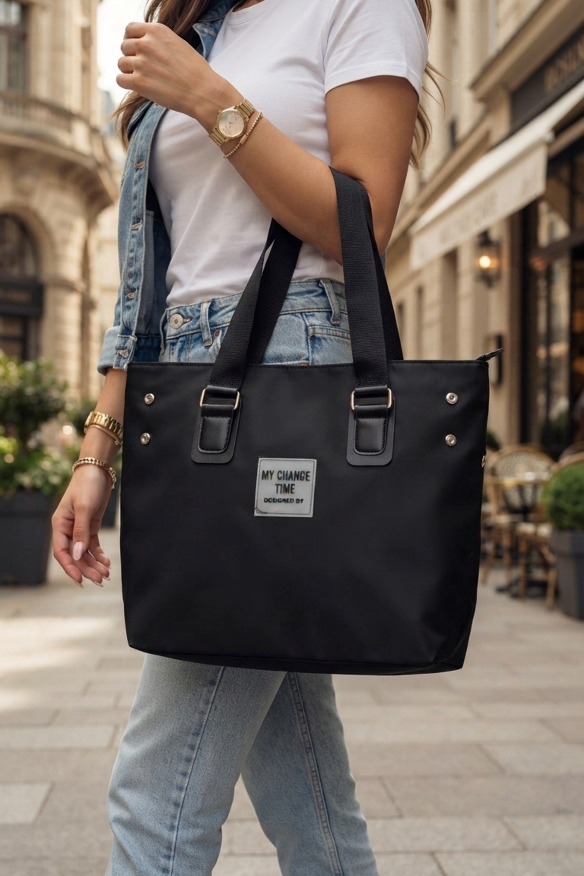 Siyah Günlük El ve Omuz Askılı Shopper Kadın Çanta 4