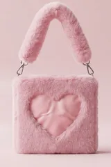 Peluş Kalp Desenli Kare Kadın El Çantası 4