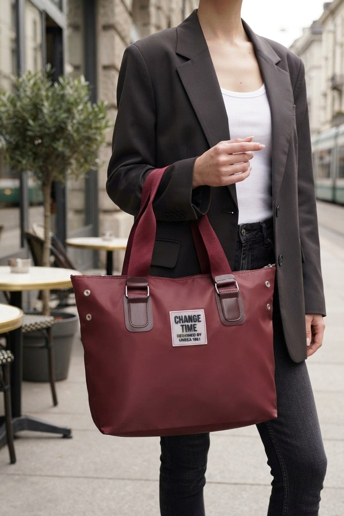 Bordo Günlük El ve Omuz Askılı Shopper Kadın Çanta 5