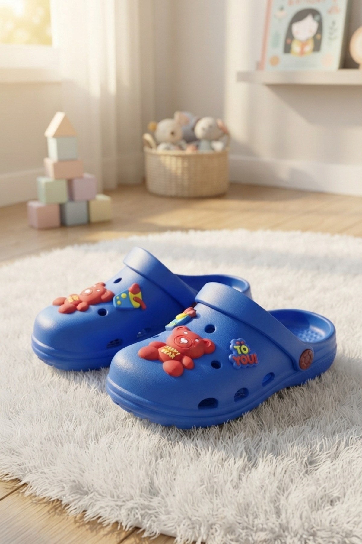 Saks Mavi Ayıcıklı Kreş Sahil Plaj Havuz Terliği Unisex Çocuk Terlik & Sandalet 8