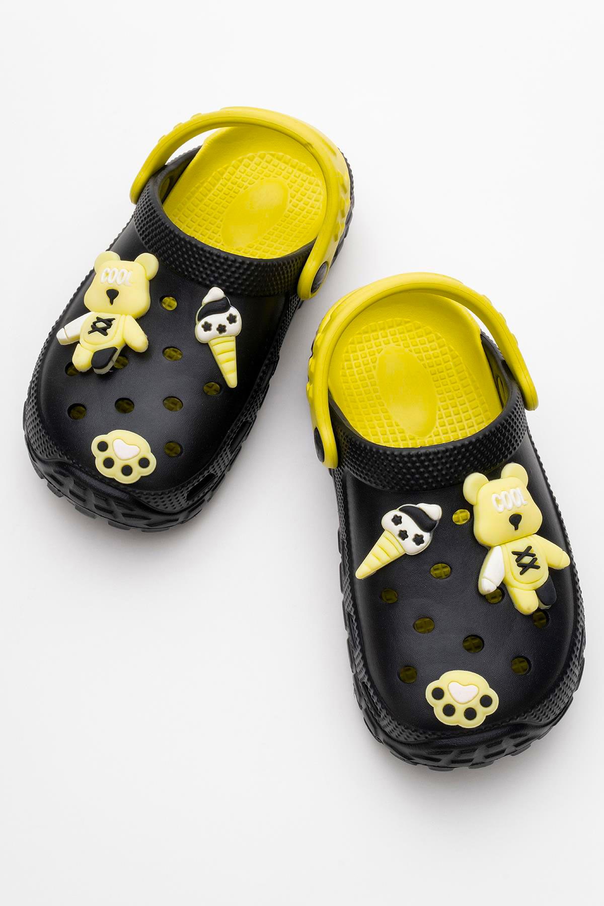 Siyah Sarı Ayıcıklı Unisex Çocuk Terlik&Sandalet 2