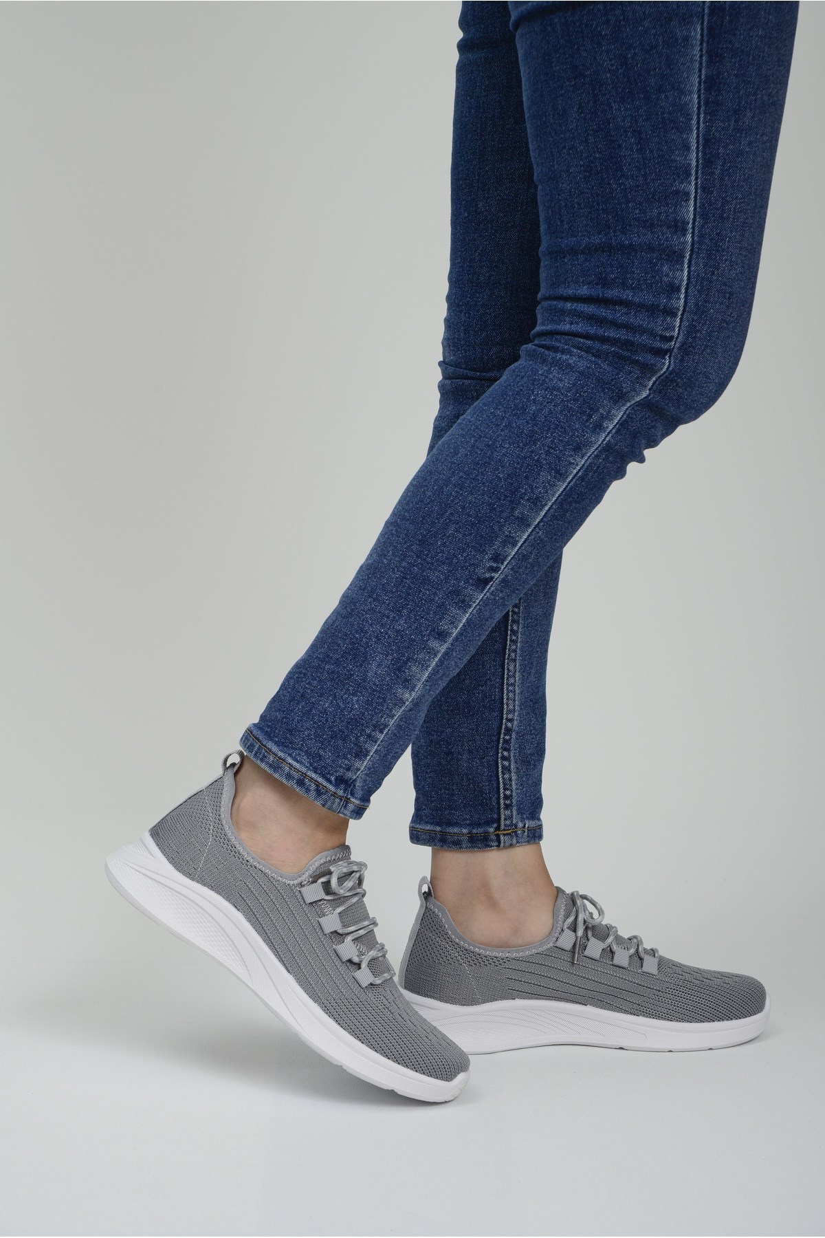 Gri Fileli Yazlık Günlük Kadın Spor Ayakkabı Sneaker