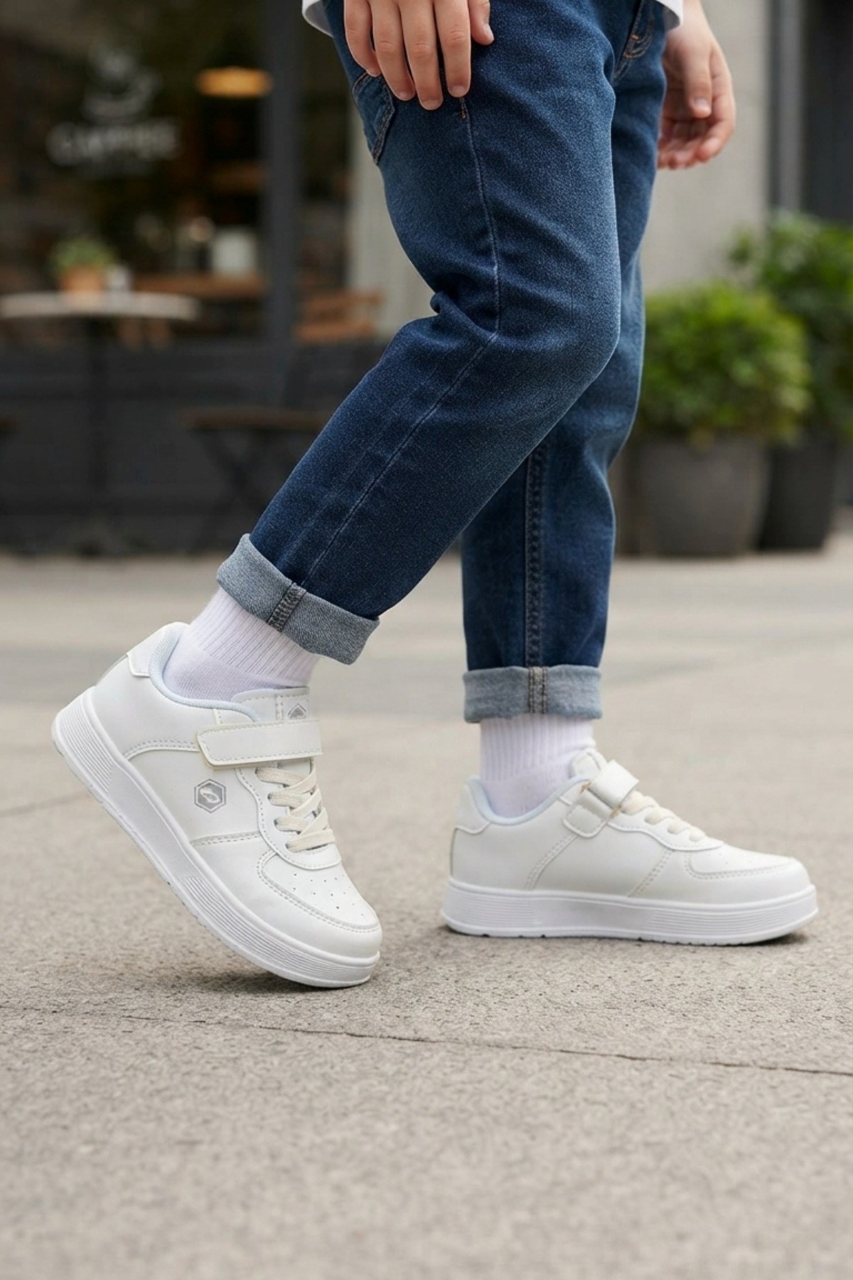 Beyaz Cırtlı Bağcıklı Konforlu Unisex Çocuk Sneaker Günlük Spor Ayakkabı