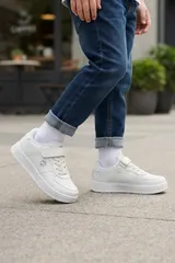 Beyaz Cırtlı Bağcıklı Konforlu Unisex Çocuk Sneaker Günlük Spor Ayakkabı