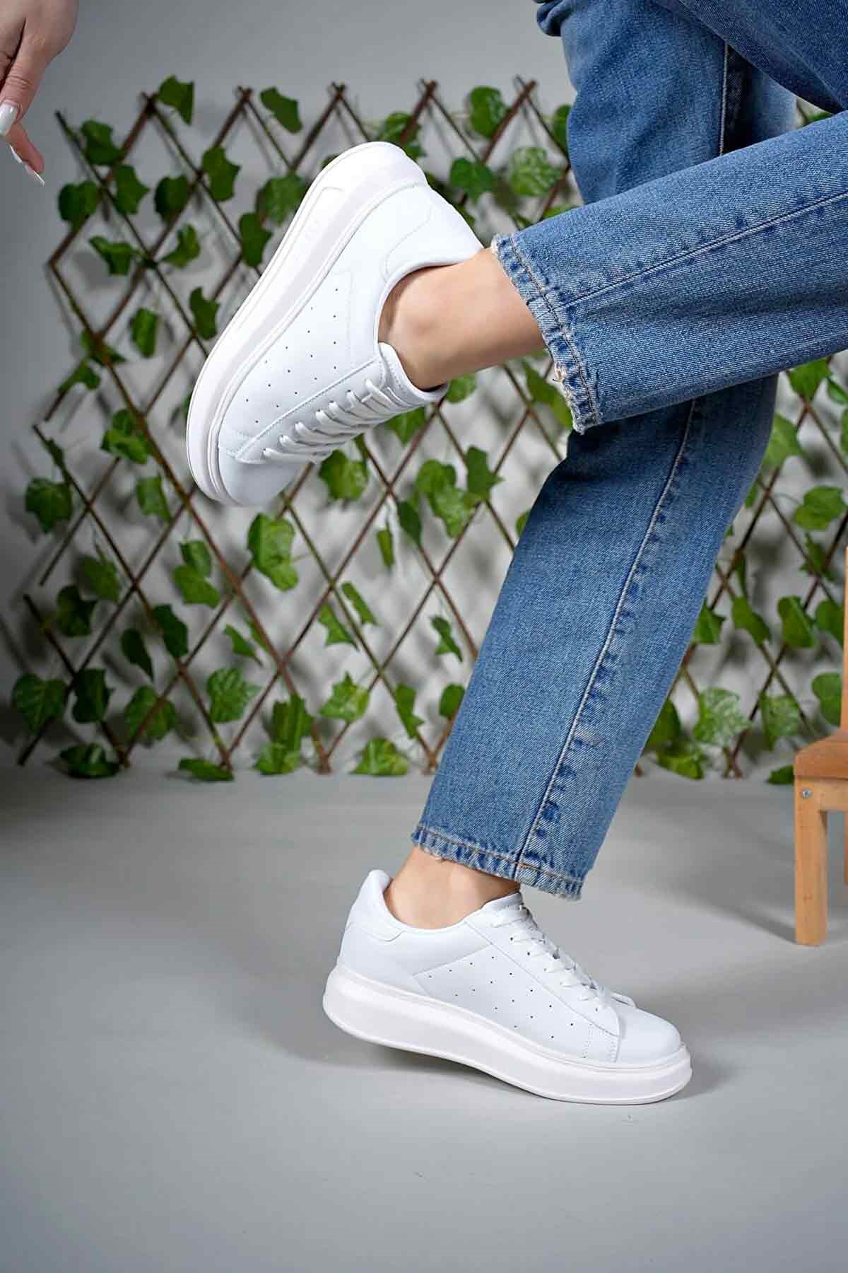 Kadın Beyaz Kalın Yüksek Taban Hafif Günlük Yürüyüş Spor Ayakkabısı ve Sneaker 4
