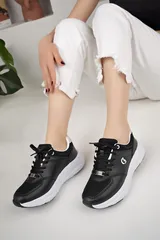 Siyah/Beyaz Ortopedik Konforlu Kadın Spor Ayakkabı Günlük Sneaker 3