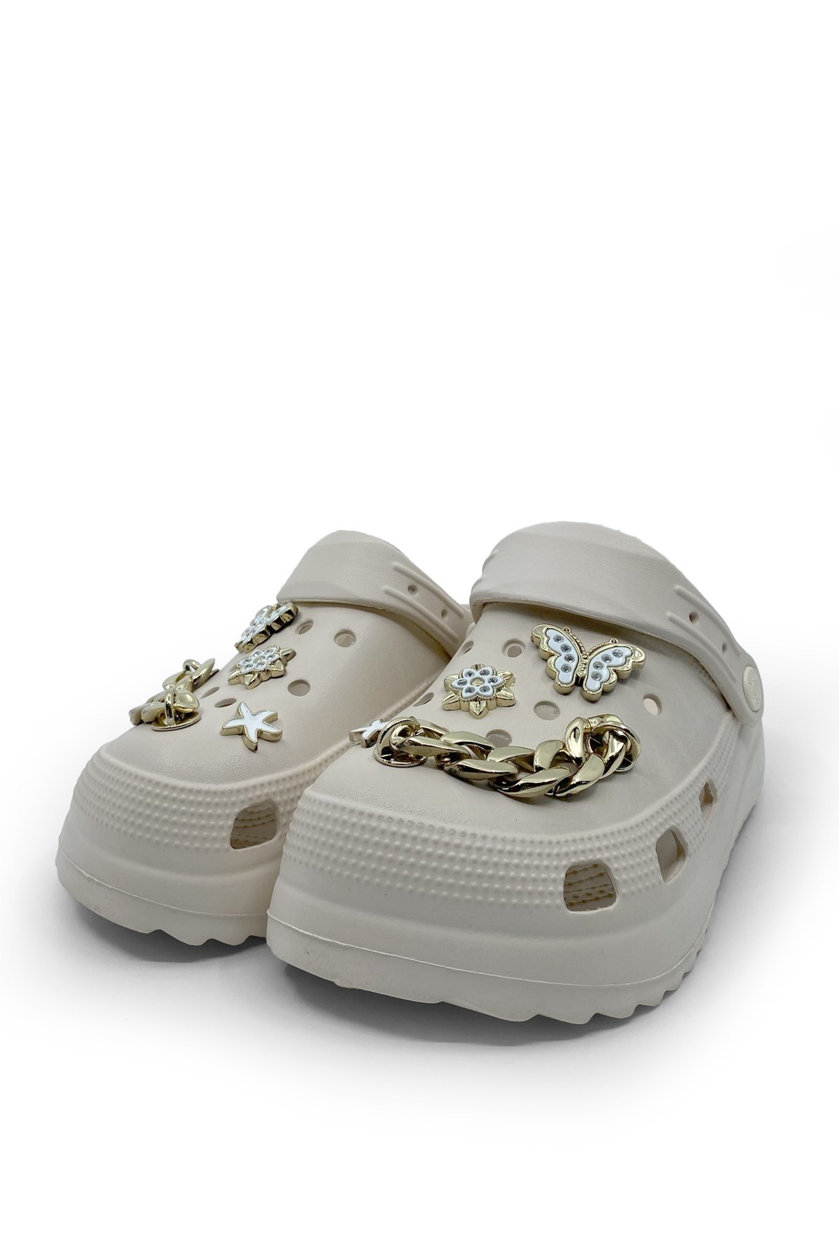 CroLite Soft Flex Ekru Ortopedik Taşlı Zincirli Aksesuarlı Günlük Kadın Terlik & Sandalet 3