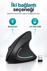 Sessiz Click Ergonomik Dikey Kablosuz Mouse Bluetooth 2.4GHz USB Çift Cihaz Geçiş 800/1200/1600 DPI 2