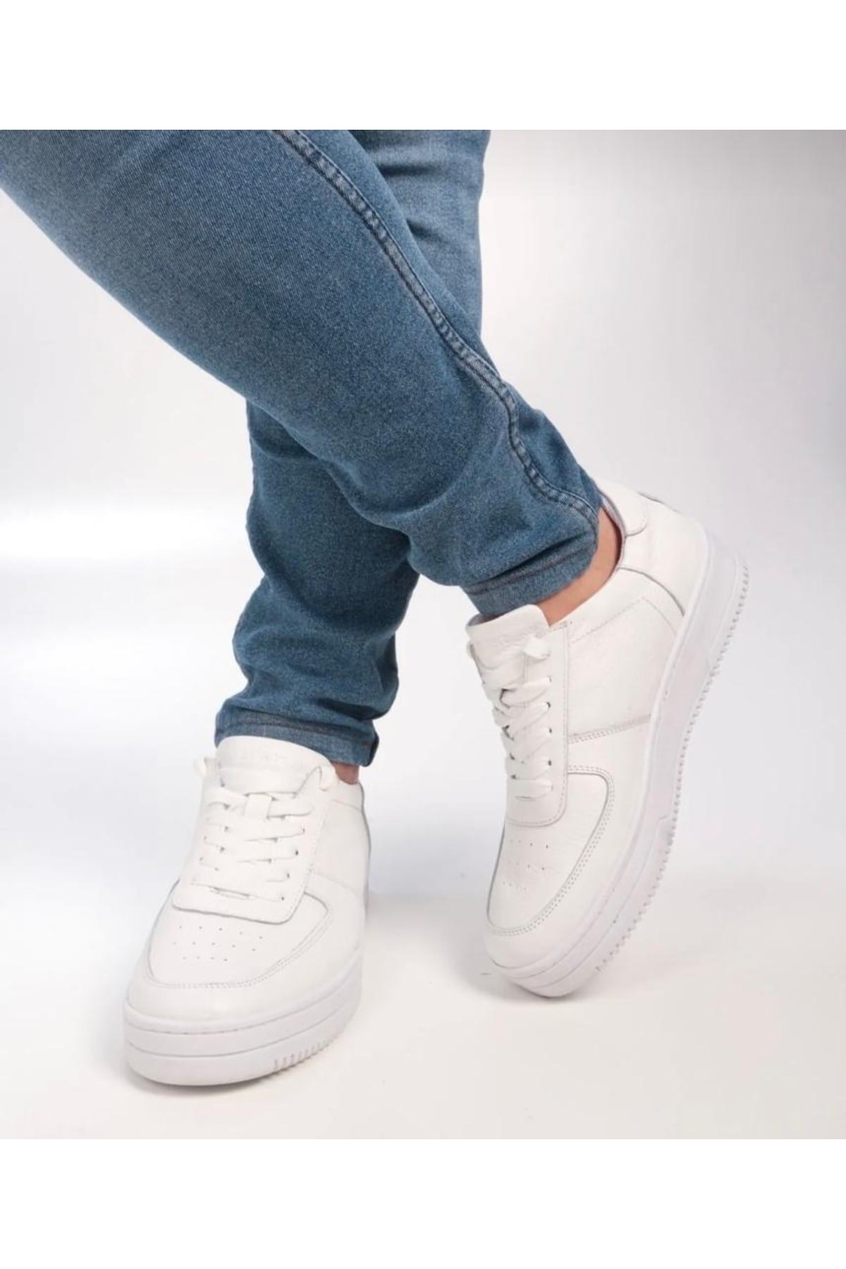 Beyaz Hakiki Deri Günlük Unisex Sneaker Spor Ayakkabı 3