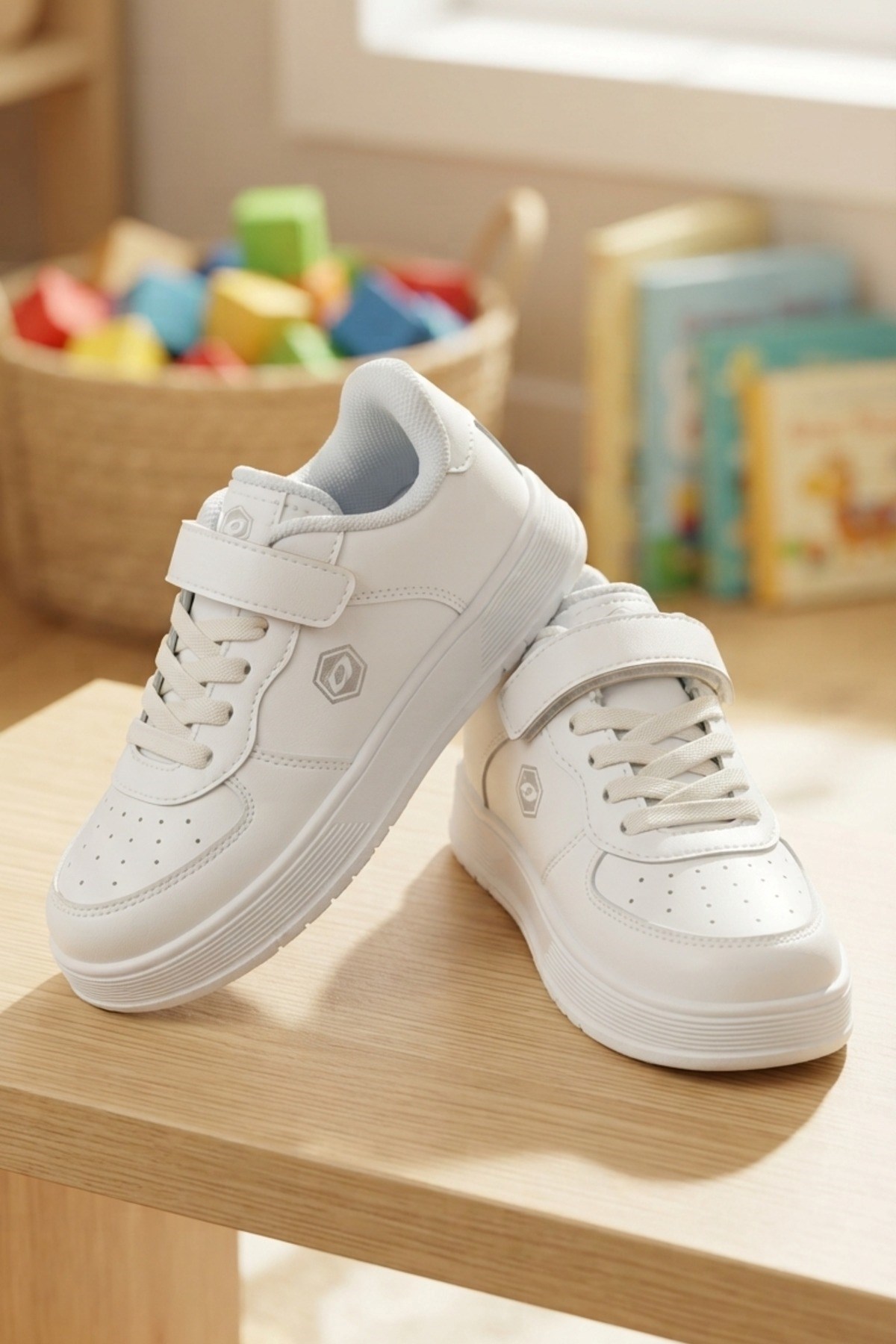 Beyaz Cırtlı Bağcıklı Konforlu Unisex Çocuk Sneaker Günlük Spor Ayakkabı 4
