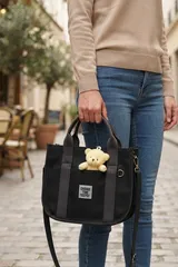 Siyah Peluş Ayıcıklı Günlük El ve Omuz Askılı Kadın Çanta 3