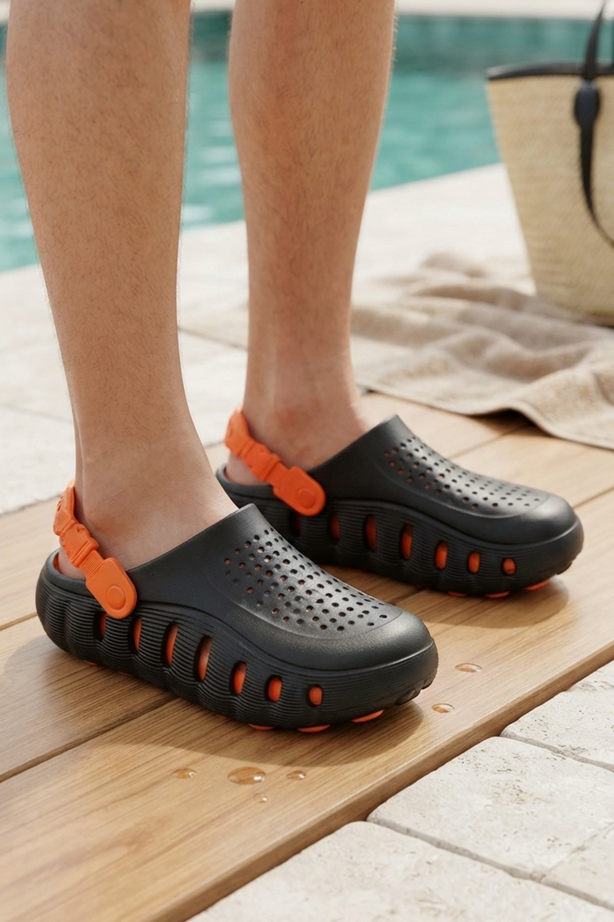 Siyah Turuncu Günlük Sahil Havuz Plaj Terliği Unisex Terlik & Sandalet 2