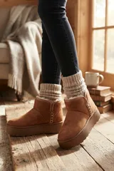 Taba İçi Kürklü Kısa Soğuğa Dayanıklı Süet Kadın Bot & Bootie 4