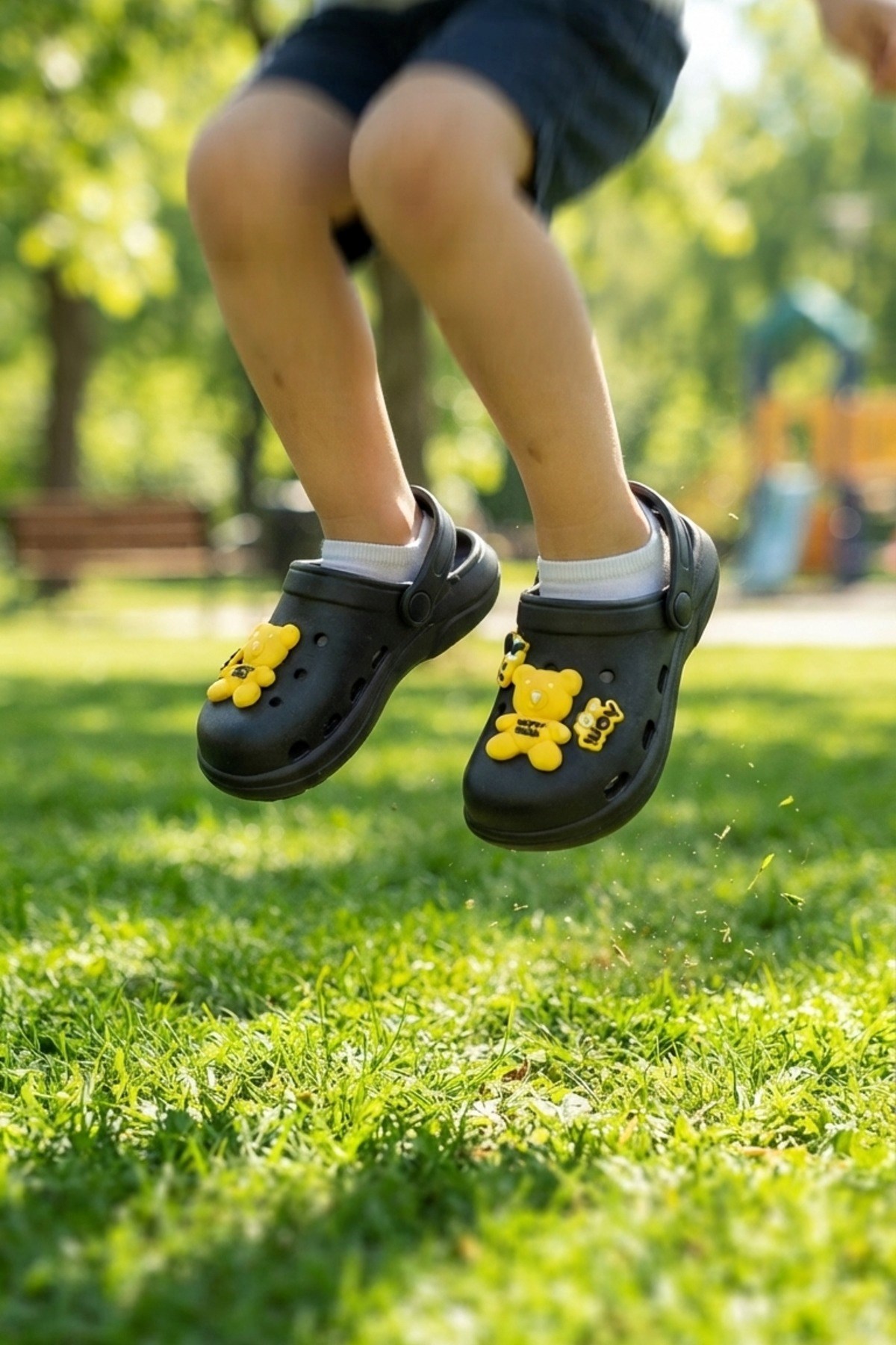 Siyah Sarı Ayıcıklı Kreş Sahil Plaj Havuz Terliği Unisex Çocuk Terlik & Sandalet 7