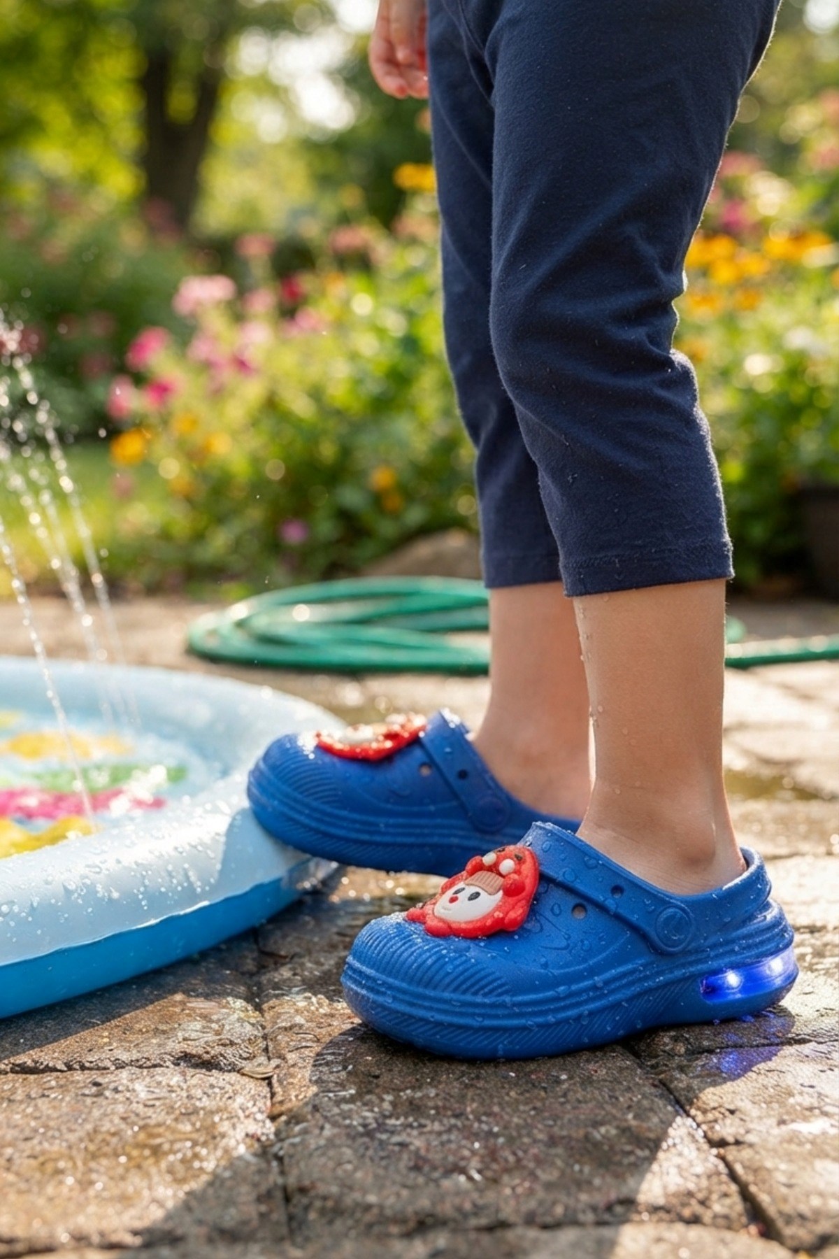 Saks Mavi Emojili Günlük Sahil Plaj Havuz Işıklı Çocuk Terlik & Sandalet 4