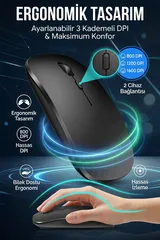 Ultra Slim Sessiz Tıklama Bluetooth Şarjlı 2.4ghz Kablosuz Mouse 1600dpi 3