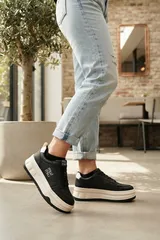 Siyah Beyaz Yüksek Tabanlı Konforlu İthal Günlük Kadın Sneaker Spor Ayakkabı 3