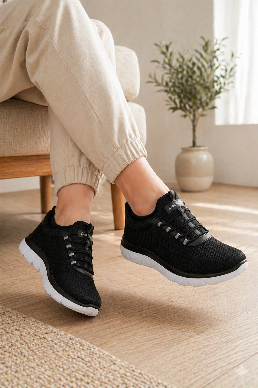 Siyah Beyaz Kadın Günlük Sneaker Yazlık Fileli Spor Ayakkabı 2
