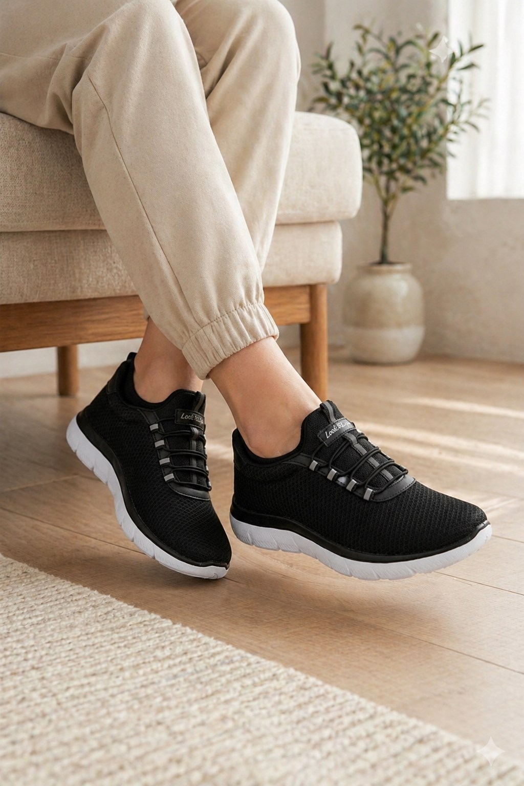 Siyah Beyaz Kadın Günlük Sneaker Yazlık Fileli Spor Ayakkabı 4