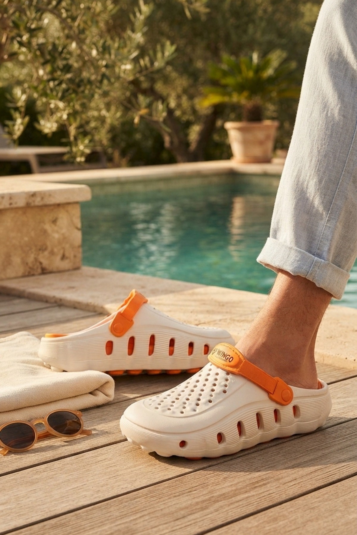 Ekru Turuncu Günlük Sahil Havuz Plaj Terliği Unisex Terlik & Sandalet 4
