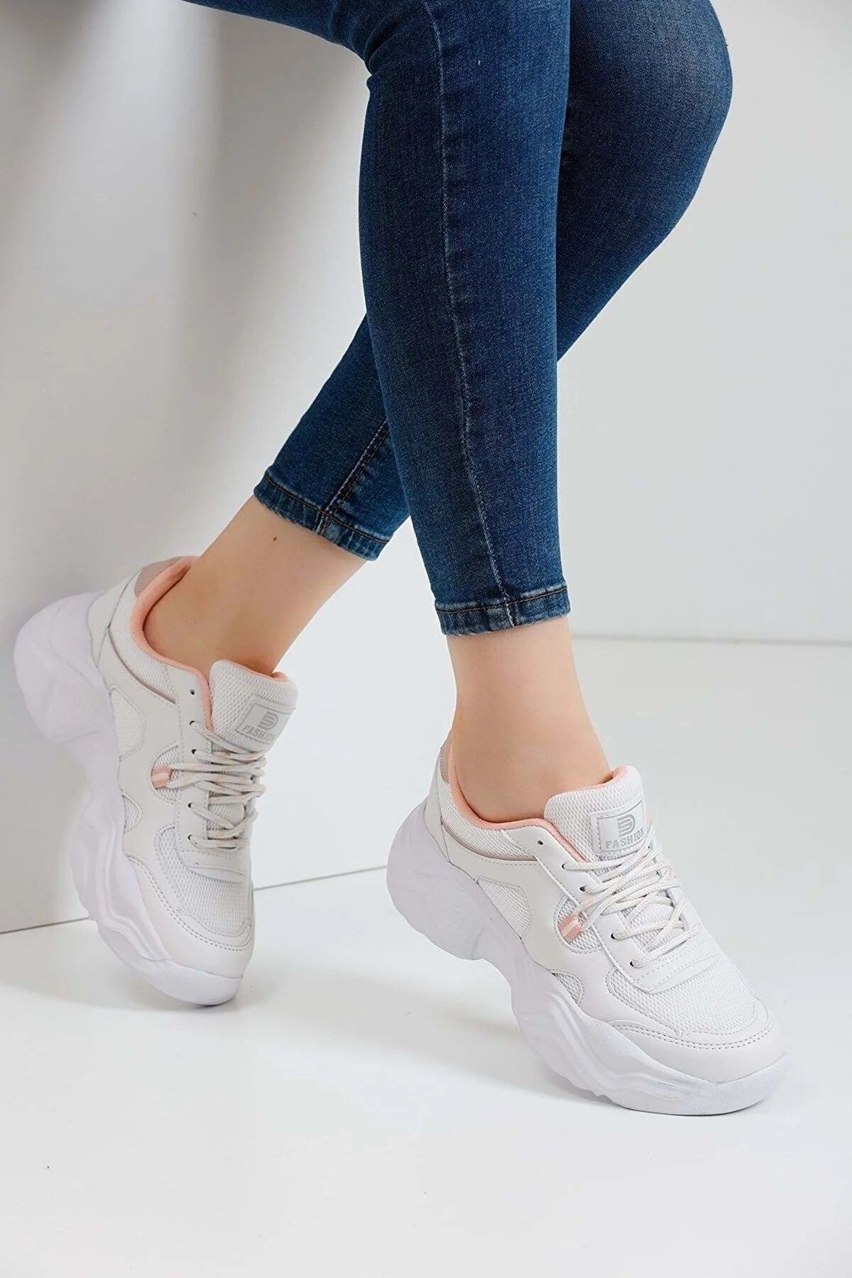 Beyaz Rahat Kalın Taban Kadın Sneaker Günlük Spor Ayakkabı 2
