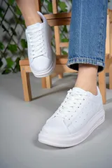Kadın Beyaz Kalın Yüksek Taban Hafif Günlük Yürüyüş Spor Ayakkabısı ve Sneaker 5