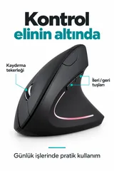 Sessiz Click Ergonomik Dikey Kablosuz Mouse Bluetooth 2.4GHz USB Çift Cihaz Geçiş 800/1200/1600 DPI 3