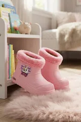 Pembe Işıklı Kışlık İçi Kürklü Çocuk Çizme Soğuğa Dayanıklı Su Geçirmez Rahat Kız Çocuk Bot 4